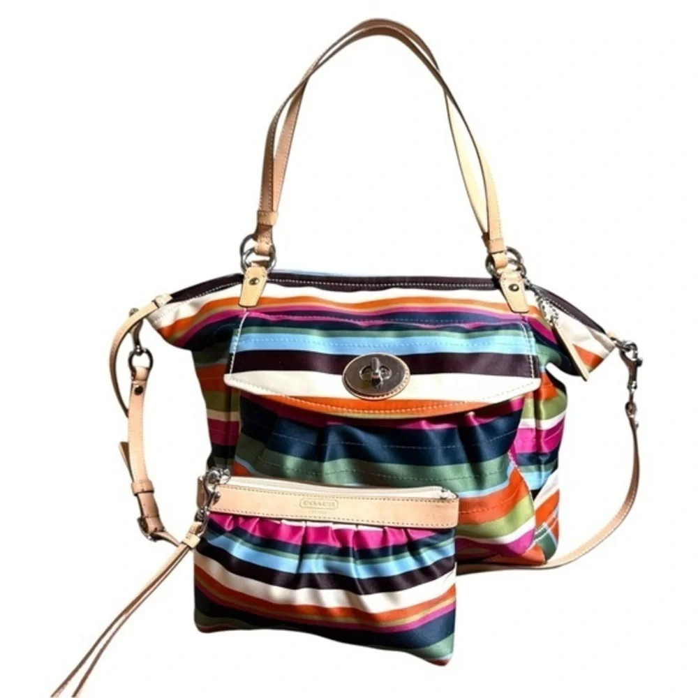 Rare Coach Legacy Stripe Leah Large Tote Purse & Matching Wristlet